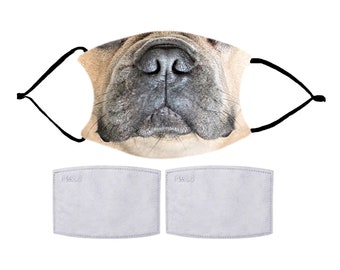 French Bulldog Face, Nose Wire included.  Adult & Child Face Mask - Designed and finished in USA