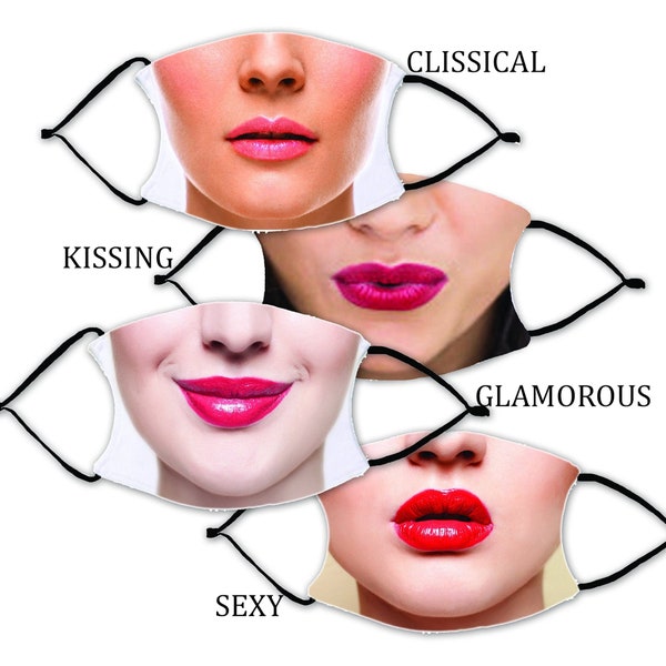 Choose Your LIPS MASKS with 2 Filters optional. Nose Wire included.  Adult Face Mask - Designed and finished in USA