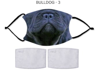 Bulldog Face Mask with Filters Optional. Nose Wire included.  Adult & Child Face Mask - Designed and finished in USA
