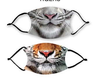 your TIGER MASKS with 2 Filters optional. Nose Wire included.  Adult Face Mask - Designed and finished in USA