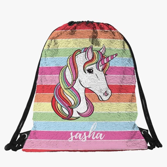 Personalized unicorn drawstring sequin backpack outlet