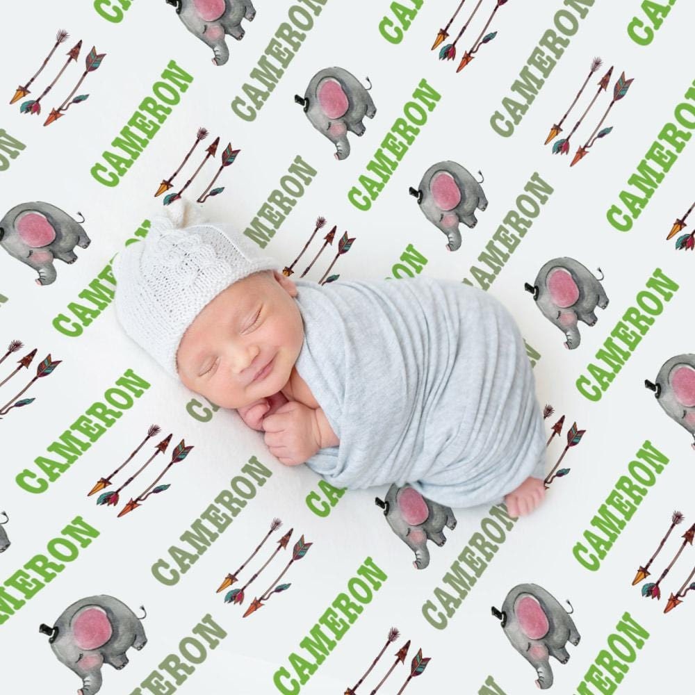 UOZGUY Personalized Elephant Baby Blanket - Custom Name Blanket, 30x40 Inches, Ultra-Soft Flannel Fleece, Baby Shower Gift