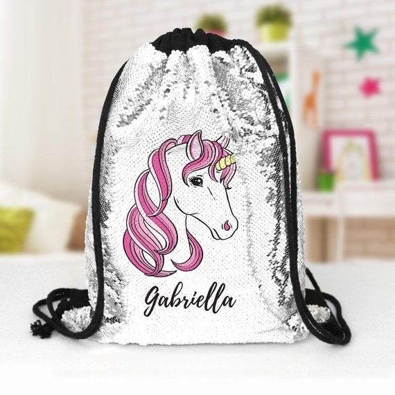 Pink Unicorn Sequin Backpack Personalized Pink Sparkly Backpacks