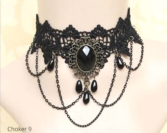 Elegant, Beautiful Black Lace Chokers, Bracelet, Earrings, Anklet, Gothic, Evening Attire,  10 Unique Styles, Lace & Jewel Accents (CH 9-25)