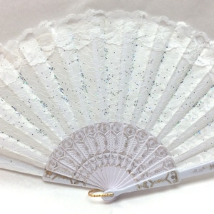 Elegant, Beautiful Design Hand Fan, Hand Held Fan, Wedding, Bride Lace Fan,  White Lace with 13 Glitter Colors to Choose From(Fan14G)