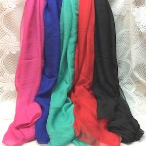Elegant, Beautiful Chiffon Scarf , Beautiful Colors, Head Scarf, Accessory Scarf, Extra Wide Shawl Style, 5 Colors, You Choose (SC55-59)