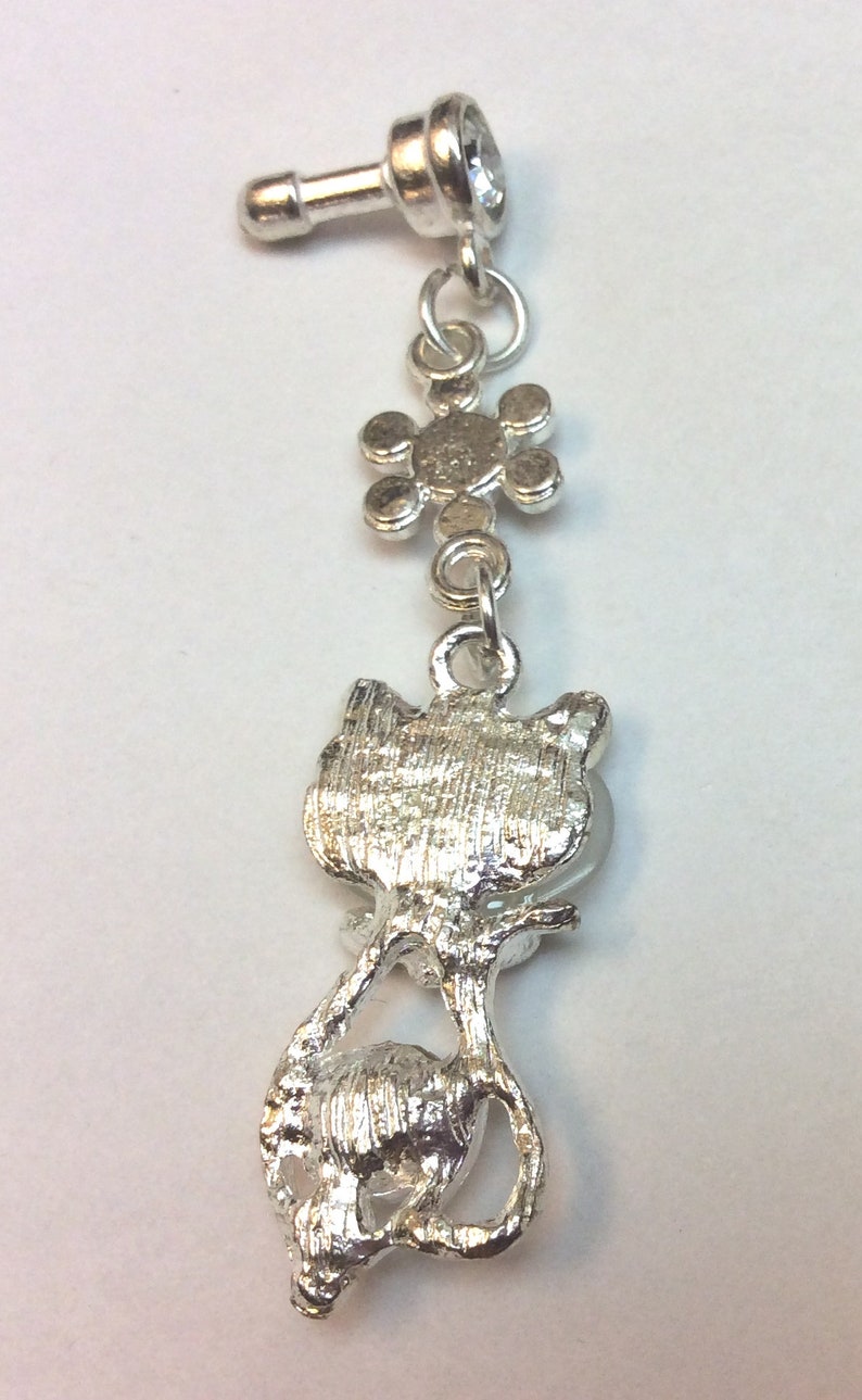 DP 27-30 Blue Adorable Cell Phone Headphone Jack Dust Plug Jeweled Hanging Cat Design in Black White /& Pink with Rhinestone Accents