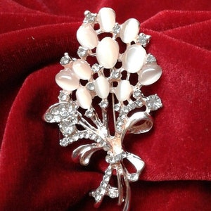 Elegant, Beautiful Brooch, Lapel, Scarf Pin, Bride, Bridesmaid, Wedding, Mother, Grandmother,  Pink Flower Design, Rhinestone Accents (P50)