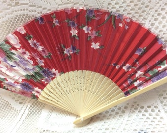 Elegant, Beautiful Design Hand Fan, Hand Held Fan, Oriental Style Fabric and Bamboo Fans, Floral Design  (Fan93 AB)