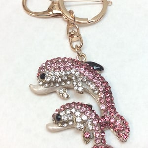 Adorable Key Ring, Dolphin Lovers Key Ring, Key Chain, Perfect Special Gift, Pink & Crystal Jeweled Dolphin Key Chain, Key Ring (KR 43