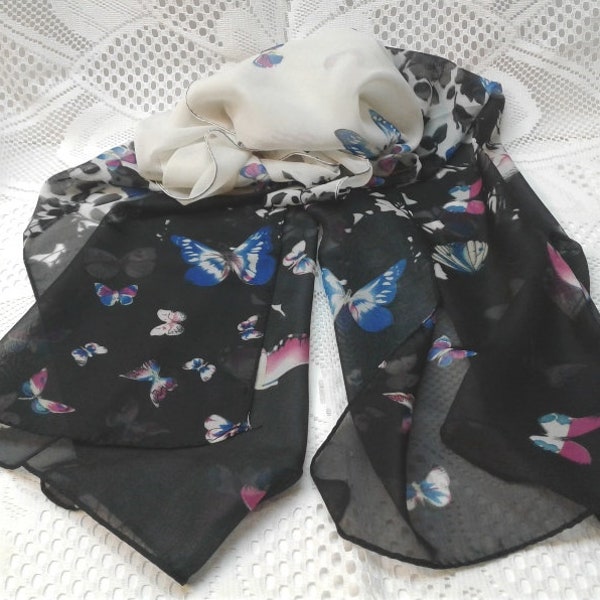 Elegant, Beautiful Chiffon Scarf , Beautiful Designs, Color Combinations, Neck Scarf, Head Scarf, Butterfly Design 4 Color Choice  (SC12-16)