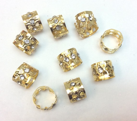 Rhinestone Braid Cuff, Gold/silver Dreadlock Rings (25-30  display picture 1