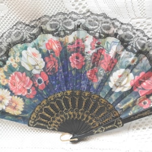 Elegant, Beautiful Design Hand Fan, Hand Held Fan, Spanish Style Fan, Floral Design, Black Lace, 4 Patterns U Choose (Fan 54-56-71-73)