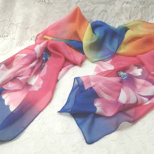 Elegant, Beautiful Chiffon Scarf , Beautiful Designs and Color Combinations, Neck Scarf, Head Scarf, Accessory Scarf, Blue, Pink   (SC18)