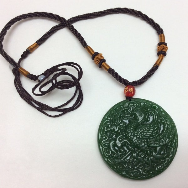 Elegant, Beautiful Jade Green Color Necklace Pendant, Good Luck Amulets, 5 Styles, Phoenix Bird, Fish, Dadufo Buddha, Dragon (Nec 13-17)