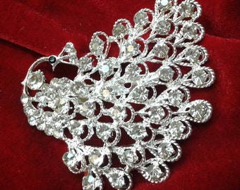 Rhinestone Peacock Brooch, Elegant Lapel Pin, Scarf Pint..  Check listing for additional colors, styles and designs.