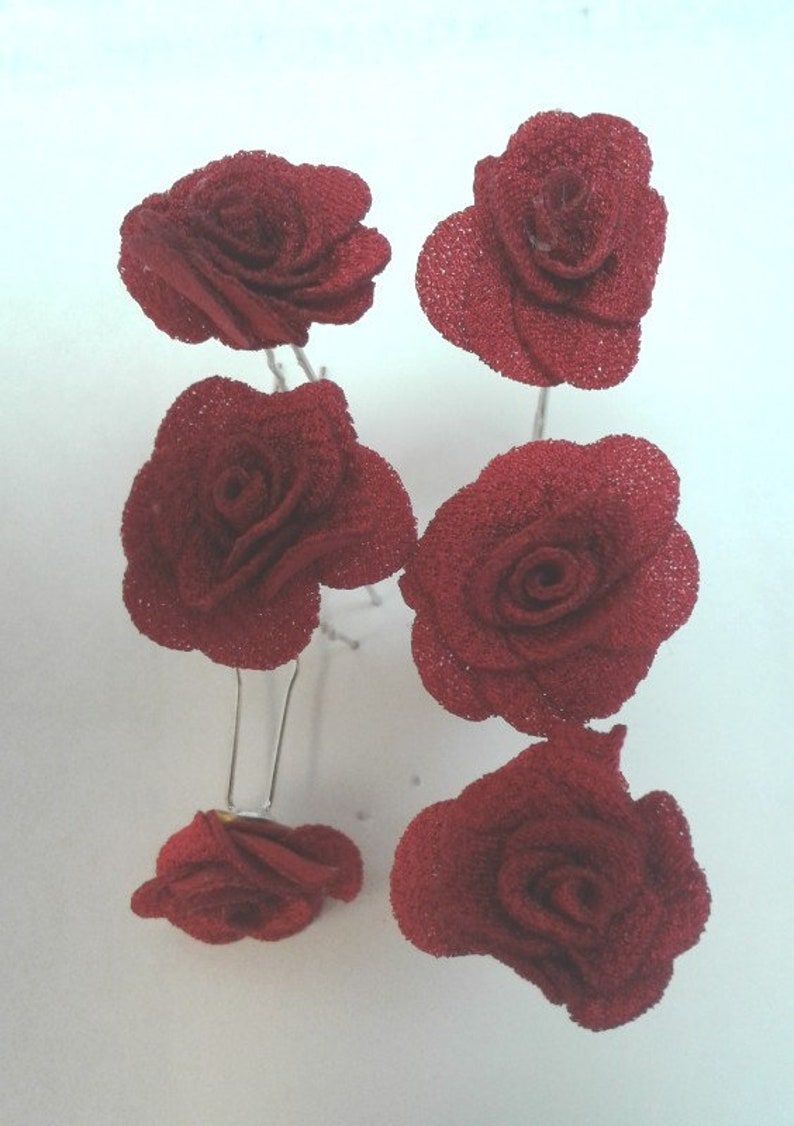 Red Foam Roses Wedding Bridesmaids Accessory for Bride Mother Grandmother Beautiful Roses Hair Pin Set of 6 Elegant HP17