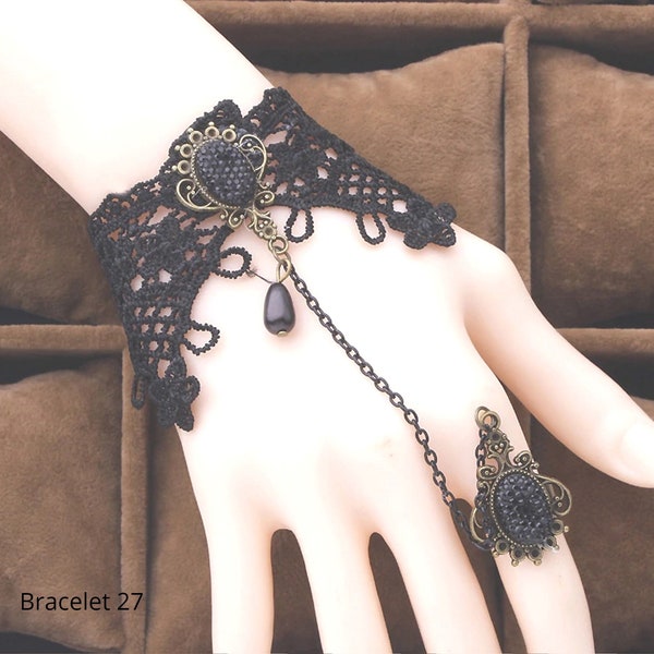 Elegant, Beautiful Black Lace Choker, Bracelet, Earrings, Gothic, Evening Attire,  10 Unique Styles, Jewel Accents (CH 26-44)