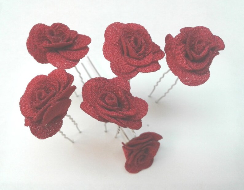 Red Foam Roses Wedding Bridesmaids Accessory for Bride Mother Grandmother Beautiful Roses Hair Pin Set of 6 Elegant HP17