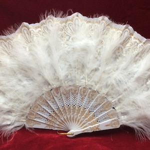 Elegant, Beautiful Feather Design Hand Fan, Wedding, Bride, Dance,  5 Beautiful Feather Colors with Gold Embossed Design,  (Fan 210 - 214)