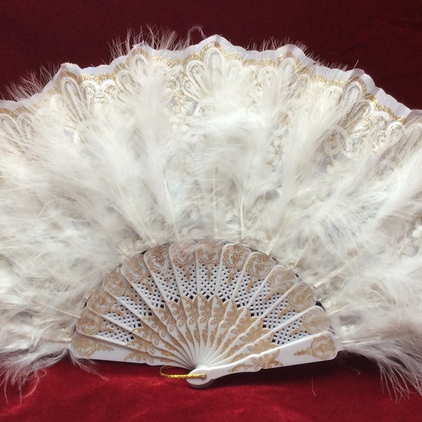 Elegant, Beautiful Feather Design Hand Fan, Wedding, Bride, Dance,  5 Beautiful Feather Colors with Gold Embossed Design,  (Fan 210 - 214)