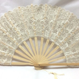 Elegant, Beautiful Design Hand Fan, Hand Held Fan, Wedding Bride Lace Fan, Old Fashion Open Lace Fan, Off White, White, Black (Fan 113 -116)