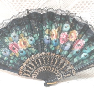 Elegant, Beautiful Design Hand Fan, Hand Held Fan, Spanish Style Fan, Floral Design Black Lace, 4 Patterns U Choose (Fan 20-33-35-36)