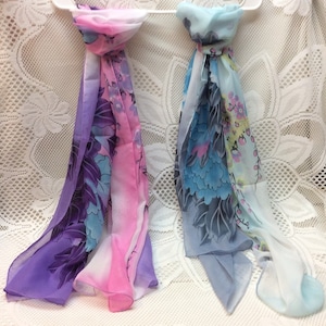 Elegant, Beautiful Chiffon Scarf , Beautiful Color, Neck Scarf, Head Scarf, Accessory Scarf, 6 Colors Floral, You Choose (SC62 63,119-122)