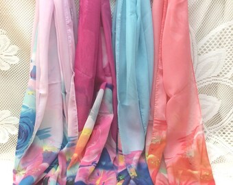 Floral Chiffon Scarf, Sheer Lightweight Neck Scarf, 60" x 20".. Chick listing for additional colors, styles and designs.