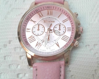 Geneva Pink & Gold Tone Bracelet Watch, Roman Numerals.  Check listing for additional colors, styles and designs.