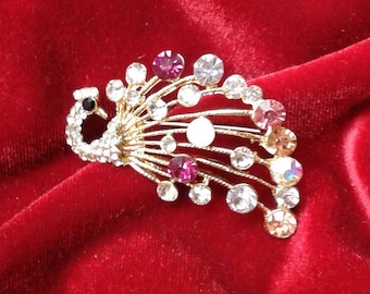 Rhinestone Peacock Brooch, Elegant Gold Tone Scarf Pint..  Check listing for additional colors, styles and designs.