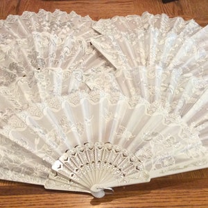 Elegant, Beautiful Design Hand Fan, Hand Held Fan, Wedding, Bride, Embossed Fan, White with Unique Gold Designs in 10 Patterns (Fan Group 5)