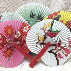 Elegant, Beautiful Design Hand Fan, Hand Held Fan, Purse Size Chinese Paper Folding Fan, Various Color Designs, Color Handles (Fan 154-158)