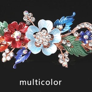 Elegant, Beautiful Hair Barrette, Bride, Bridesmaid, Wedding, Mother, Grandmother, 6 Color Choice Enamel Flowers, Jewel Accents (Bar 78-82)
