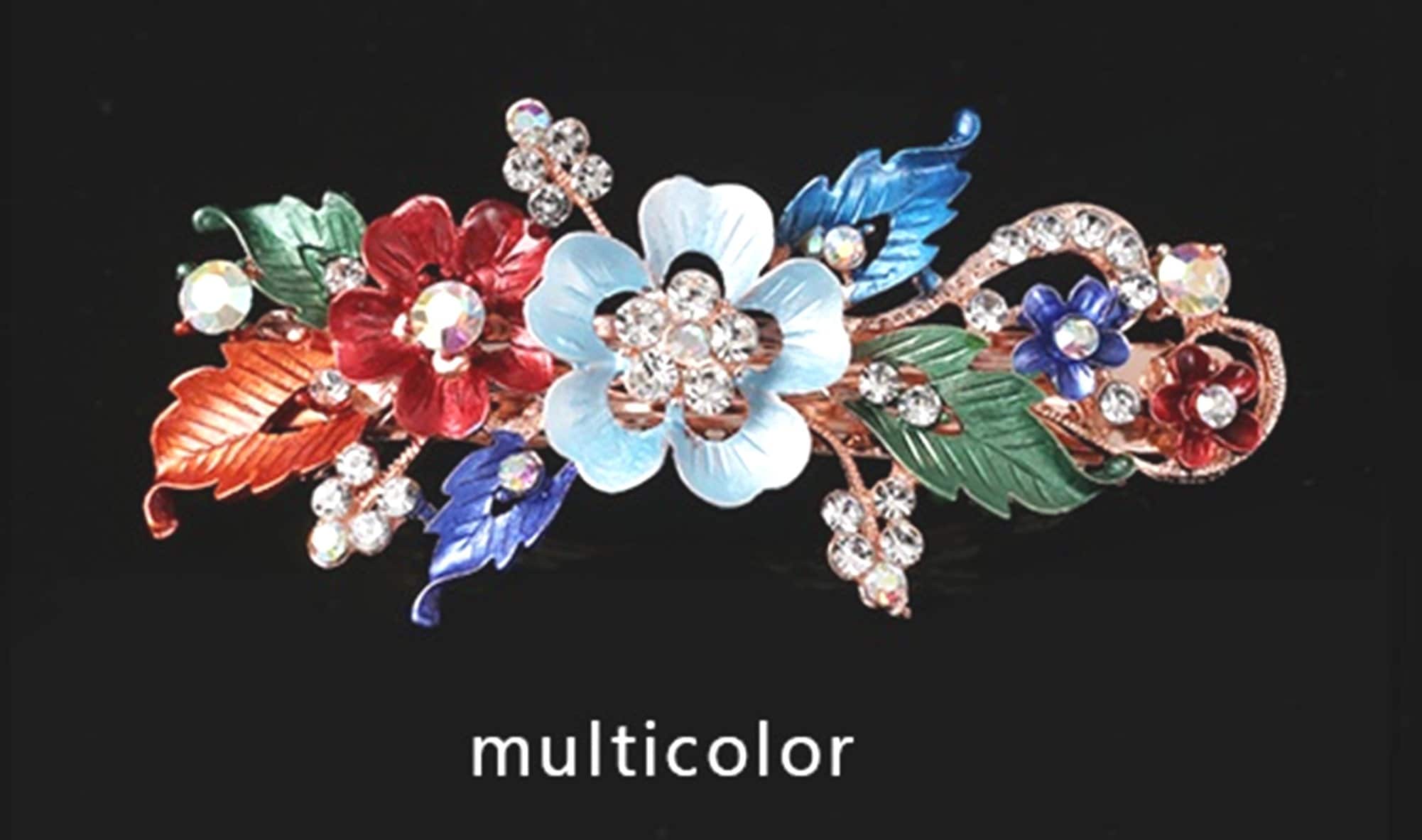 Elegant, Beautiful Hair Barrette, Bride, Bridesmaid, Wedding, Mother, Grandmother, 6 Color Choice Enamel Flowers, Jewel Accents (Bar 78-82)