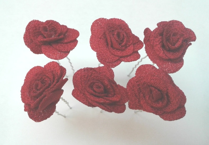 Red Foam Roses Wedding Bridesmaids Accessory for Bride Mother Grandmother Beautiful Roses Hair Pin Set of 6 Elegant HP17