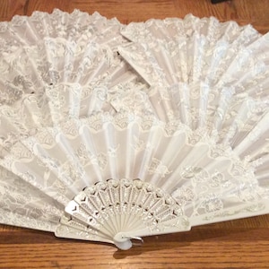 Elegant, Beautiful Design Hand Fan, Hand Held Fan, Wedding, Bride, Embossed Fan, White, Unique Silver Designs in 8 Patterns (Fan Group 2)