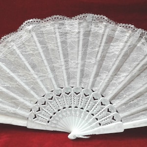 Elegant, Beautiful Design Hand Fan, Hand Held Fan, Wedding, Bride Lace Fan, Solid White or Silver Thread Thru White Lace Design (Fan 13-14)
