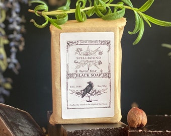 Practical Magic Black Soap, All Natural and Vegan, Plant-Based for Witchy Botanical Beauty. Handmade & Spellbound to Transform your Skincare