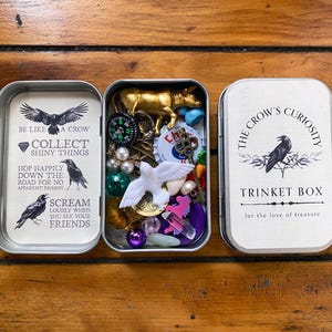 The Original Crow's Curiosity Trinket Box with Treasure Collection - Surprise Tin with Found Objects, Oddities & Shiny Things -A Unique Gift