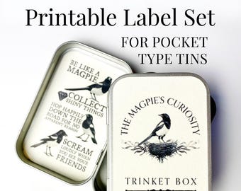 DIY Magpie's Curiosity Trinket Box - Printable Label Set, For Pocket Type Tins - Instant Download