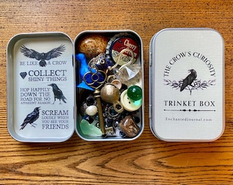 The Original Crow's Curiosity Trinket Box with Treasure Collection - Surprise Tin with Found Objects, Oddities & Shiny Things -A Unique Gift