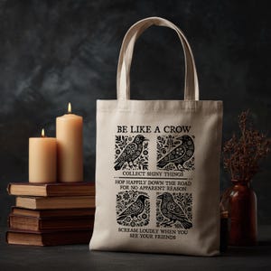 Bolsa de mano botánica Nordic Crow / Bolsa para libros de folclore imagen 5