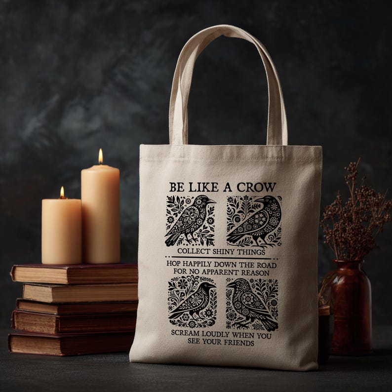 Bolsa de mano botánica Nordic Crow / Bolsa para libros de folclore imagen 5