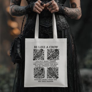 Bolsa de mano botánica Nordic Crow / Bolsa para libros de folclore imagen 7