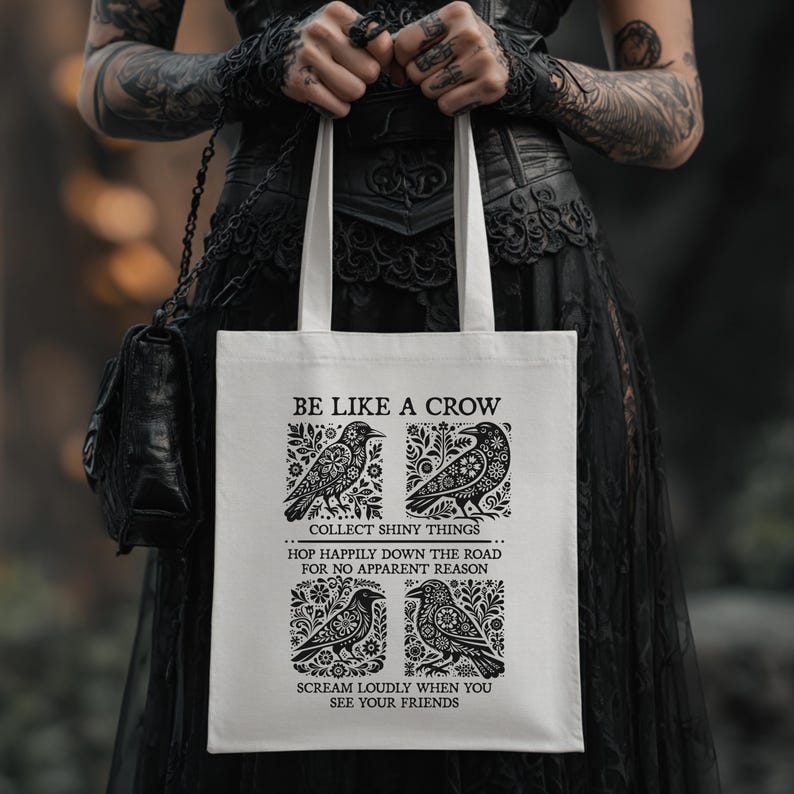 Bolsa de mano botánica Nordic Crow / Bolsa para libros de folclore imagen 7