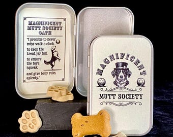 Fill Your Own- Magnificent Mutt Society Pocket Tin - Altoid-style Hinged Trinket Box for Dog Lovers