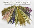 Hanging Flower Bouquets for a Romantic Old-World Aesthetic. Hang Dried Wildflower Bundles for Rustic Countryside Charm  in your Home Decor