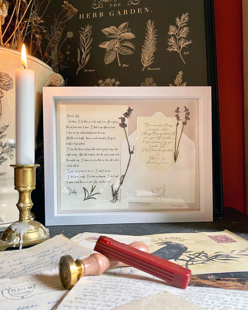 Letter to Gillian Practical Magic Wall Art Featuring Vintage Paper and Pressed Rosemary & Lavender - Magic Quote Decor