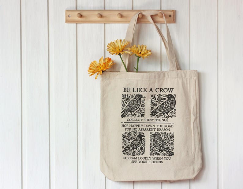 Bolsa de mano botánica Nordic Crow / Bolsa para libros de folclore imagen 4